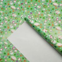 Green wrapping paper Santa Claus and Snowman